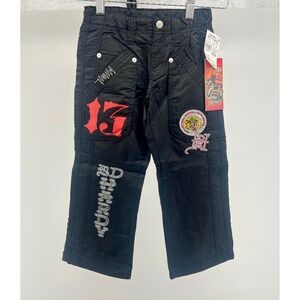 Y2K Ed Hardy Boys Cargo Pants Black Size 6 Embroidered Patches Pockets NWT